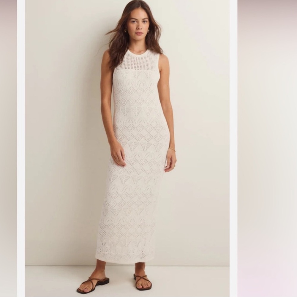 Elegant White Crochet Maxi Dress